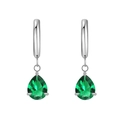 Titanium steel hoop earrings with pear-cut green zircon drop pendants in silver finish - Steel Emerald Green
