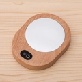 Electric automatic stirring coffee mug with a white and light wood grain heating coaster base - Wood Grain - USB Cup Warmer