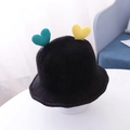 Black knitted infant bucket hat with blue and yellow 3D heart-shaped decorations - 0-4 Years Infants / Black