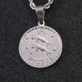 Pisces zodiac coin pendant necklace in polished silver stainless steel with rope chain - Pisces / Steel