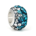 DIY large hole bead charm with blue and white crystals on silver metal base - Lake Blue
