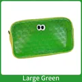 Large green mesh cosmetic bag with embroidered eyes and secure zipper closure - Large / Green