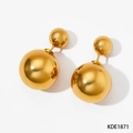 Elegant gold double pearl stud earrings with a glossy metallic mirror finish for women - Gold Double Metal Ball Earrings (KDE1871)