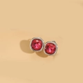 Elegant square stud earrings with faceted deep pink crystal in silver finish - Red (Silver)
