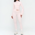 Pale pink two-piece yoga set featuring a high-neck zip jacket and high-waist pocket leggings - S / Top And Bottom (Jacket & Leggings) / Light Pink