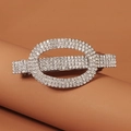 Silver-tone bow-shaped hair clip with sparkling rhinestones on a beige stand - 11# Oval