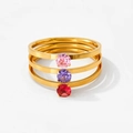 Three-layer vintage gold stackable ring set with pink, purple, and red zircon stones - US 6 / Gold Multicolored Zirconia