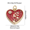 Golden heart-shaped copper pendant with red enamel, star pattern and zircon inlay - Copper / Red Star Face Heart Pendant (YSN006-1)