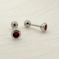 Detalle de un pendiente de acero de titanio con una piedra de circón rojo incrustada - Base Plateada/Circonita Roja / Plata/Rojo