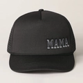 Black MAMA embroidered trucker hat with breathable mesh back and adjustable sun protection - One Size / Black