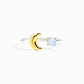 Minimalist S925 sterling silver open ring with gold moon and opal stone on white background - US Size 7 Open (Adjustable) / Two Colors