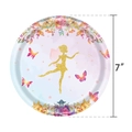 Plato de fiesta de 7 pulgadas con silueta de hada dorada y flores de colores - Platos Pequeños