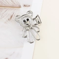 Silver metallic bear-shaped hair claw clip with cutout design and black accents - Silver Bear Black Rhinestone Style