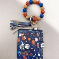 Rugby beaded bracelet with dark blue faux leather sports pattern card holder wallet - Sports Mixed (03)