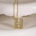 Luxe gold-plated necklace with sparkling zircon-encrusted letter H pendant and box chain - Letter H (Box Chain)