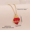 Gold plated stainless steel necklace with red heart pendant featuring thorns and cross - Thorns Cross Sacred Heart Style (2#)