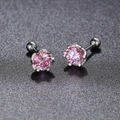 Elegant round pink zircon stud earrings in silver finish with secure six-prong setting - 0.3 Carat (4mm) / Pink