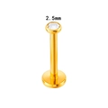 Titanium threadless labret with 2.5mm round white gemstone in golden finish - 2.5mm Round / Gold