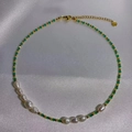 Bohemian style beaded necklace with green yellow beads and white baroque pearls - 2# Necklace (Multicolor Faceted Beads)