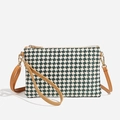 Green houndstooth woven crossbody bag with dual straps and golden hardware details - Green