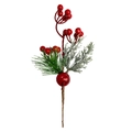 Artificial Christmas pine branch with red berries and flocked leaves on white background - Red Berries & Pine Needles & Flocked Leaves SC-8-8
