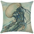 Artistic blue jellyfish linen pillowcase for home decor, featuring sea life ocean theme - Style YD502-13 (Jellyfish) / 45*45cm (No Insert)