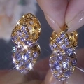 Elegant Chinese style golden earrings with purple crystals and hollow geometric texture - Gold Full Zircon Purple Crystal Earrings