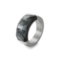 Titanium steel ring with silver brushed finish and faceted dark grey gemstone inlay - US 7 / Silver Dark Grey (KR51551-K)