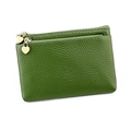 Close-up of green lychee texture leather coin purse with golden heart zipper pulls - Grass Green