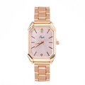 Elegant rose gold rectangular watch for women with pink dial and jewelry chain strap - Pink