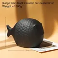 Large matte black ceramic puffer fish figurine with scale texture and Nordic style design - Black Large