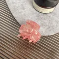 Pink and white marble acetate hair claw clip with durable metal spring for women - Orange Pink