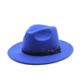 Detail view of royal blue fedora hat with a black leather band and knot decoration - M (56-58cm) / Blue