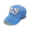 Detail der weißen NY-Stickerei auf einer hellblauen Baseballkappe aus Baumwolle - M (56-58cm) / Blau