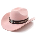 Dettaglio cappello cowboy rosa con cinturino etnico intrecciato e borchia turchese - M (56-58cm) / Rosa