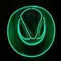 Macro shot of black cowboy hat featuring glowing green EL neon light strips on edges - Adult Wireless-White Green