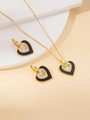 Elegantes Schmuckset in Gold und Schwarz mit Herzanhänger und passenden Ohrringen - Hohle Schwarzer Emaille Schmuckset