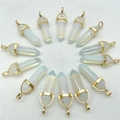 Set of 14 opalite hexagonal crystal pendants with golden bullet-shaped metal caps - Opalite / Pendant Only (Without Chain)