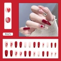 Long ballet press-on nails with red tulip designs, gold glitter, and watercolor art - Retro Wine Red (R625)