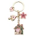 Porte-clés émaillé papillon et champignon rose finition dorée pour sacs à main - Style Maison Champignon Fleur Papillon Rose (ER688)