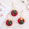 Set of 3 red felt Christmas tree ball ornaments with rustic hanging strings for decor - Ball Christmas Tree / Red