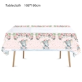 Pink elephant and floral birthday party tablecloth measuring 108x180cm for kids events - Tablecloth 108*180cm