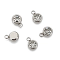 Set of five round stainless steel birthstone charms with sparkling crystal inlays - Steel Color-E (White Zirconia)