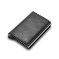 Black litchi leather RFID blocking wallet with aluminum card case and pop-up switch - Gray