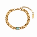 18K gold plated Cuban chain bracelet with rectangular light blue zircon gemstone inlay - 6.5mm Cuban Link Rectangle Zircon Bracelet - Blue