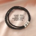 Bracciale in pelle nera intrecciata per uomo con tre cilindri in acciaio spazzolato - Cordino 60CM + 3 Perline / Color Acciaio