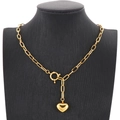 Collar dorado con colgante de corazón, cadena de clip y cierre de resorte para mujer - Cadena de Clip (KN226871-Z) / Dorado