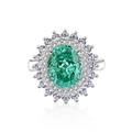Luxurious S925 silver ring with oval green emerald gemstone and white carbon diamonds - US 6 / Paraiba Blue