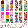 Lot de paillettes de Noël pour ongles et maquillage dans 3 boîtes de rangement à 12 cases - Ensemble de paillettes flocons de neige de Noël C / 12 Grilles