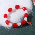 Christmas beaded bracelet with red and white resin beads and candy cane charm - Christmas Candy Cane Charm Red White